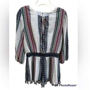 Alice + Olivia Woman’s Romper Jumpsuit Shorts Fringe Bottoms Tye Front Zip Back